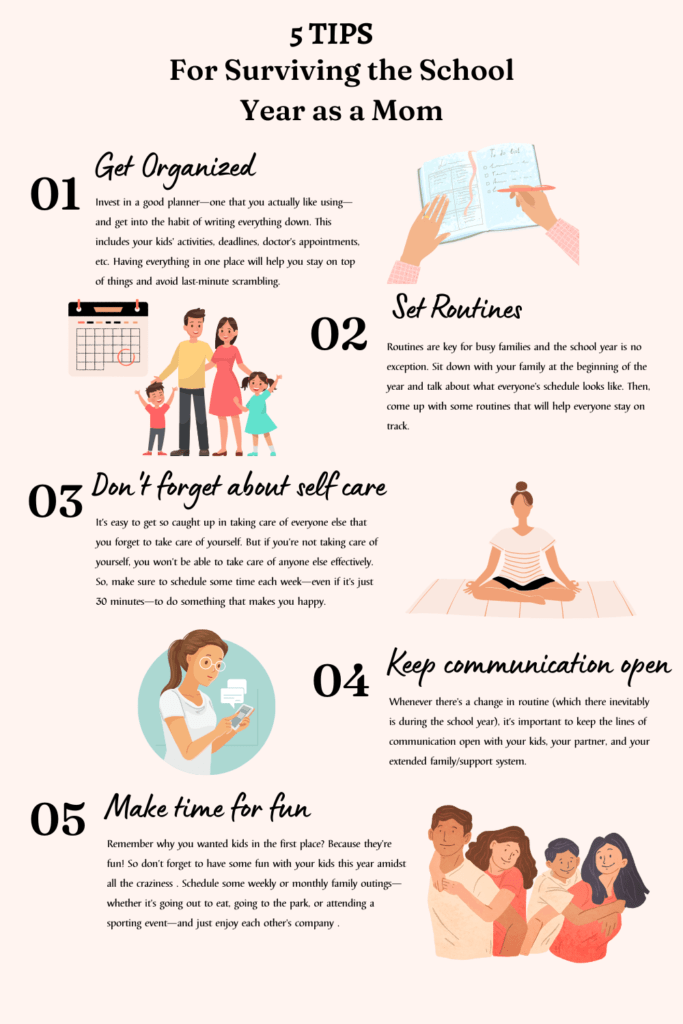 The school year can be hectic, but following these tips can help you survive—and maybe even thrive! From getting organized to setting routines to making time for fun , these tips will help make this school year a success . What tips would you add to this list? Share them in the comments below!