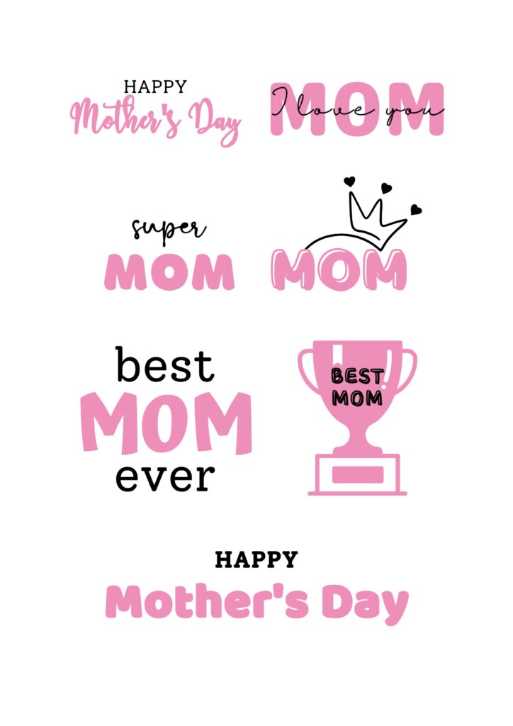Mother's Day stickers with pink and black theme